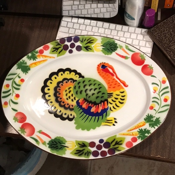 Enamelware VTG Turkey Platter Bright Festive Colors Raised Texture Major Colors! - Picture 7 of 16